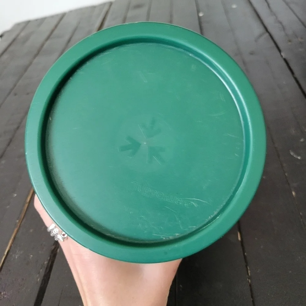 Tupperware Vintage White Plastic Canister Jar Green Lid Pink Tulips Flowers